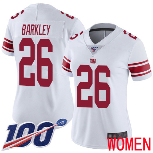 Women New York Giants #26 Saquon Barkley White Vapor Untouchable Limited Player 100th Season Football NFL Jersey